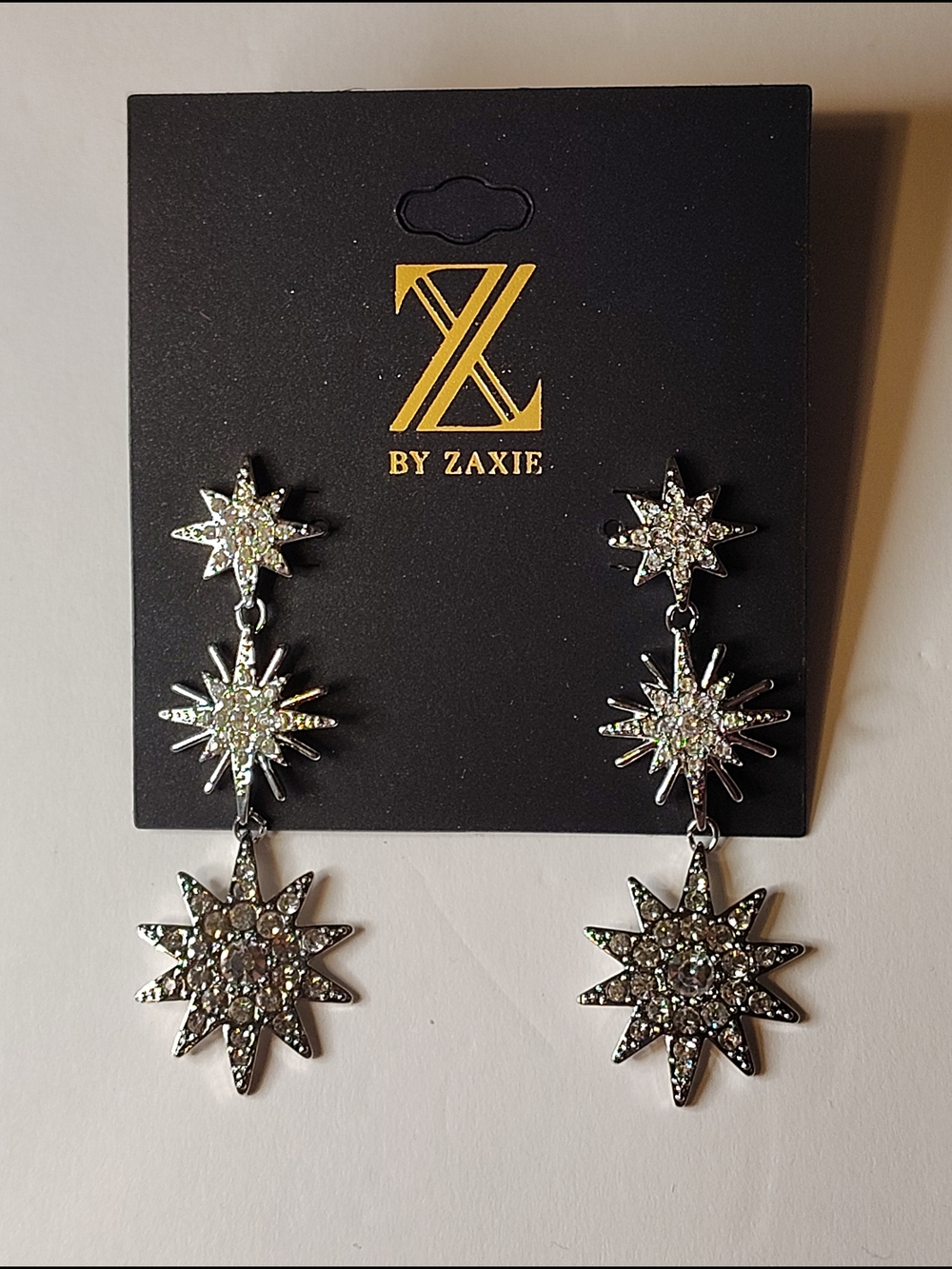 Silver Starburst Triple Drop Earrings